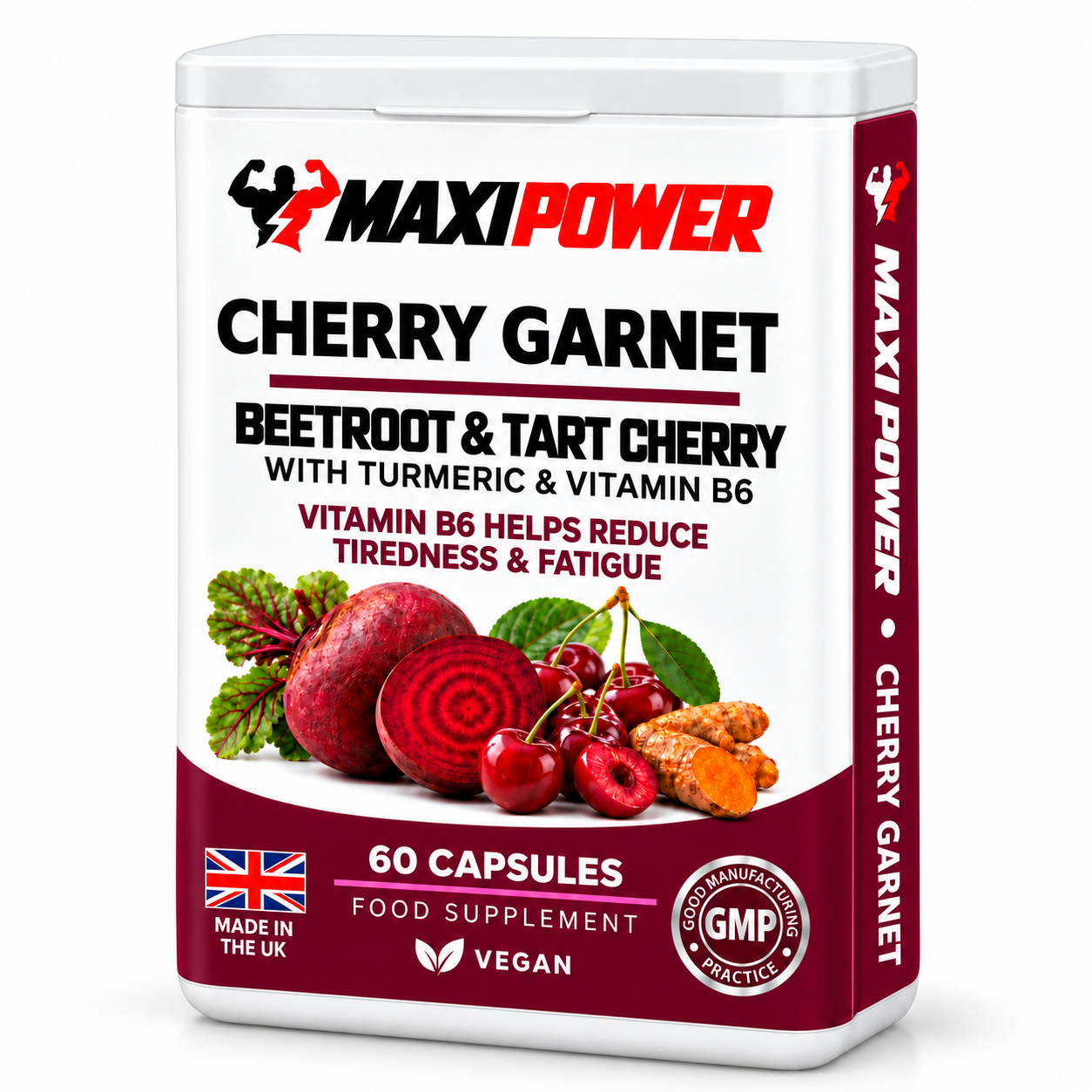 MAXIPOWER_CHERRY_GARNET_packshot MAXI POWER CHERRY GARNET – 60 capsules, packaging visualisation